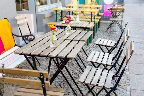Photography tables on the street - cafe bar in Berlin