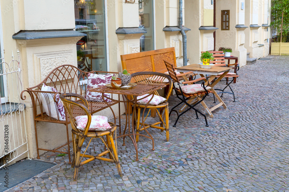 tables on the street - cafe bar in Berlin