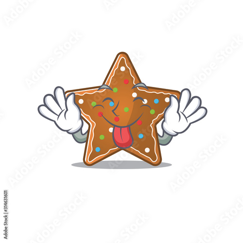 Cute gingerbread star cartoon mascot style with Tongue out