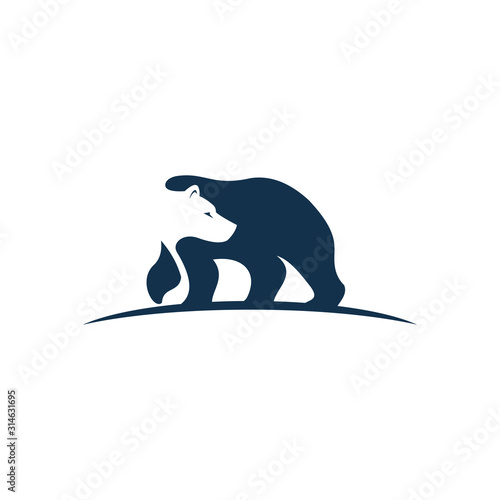 drawing of a bear with his head turned behind the simple logo vector