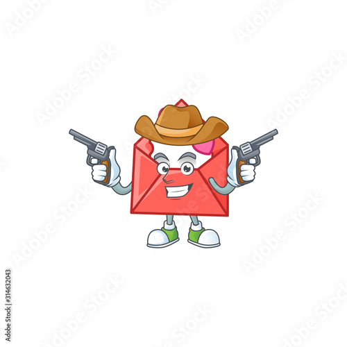 Confident love letter Cowboy cartoon character holding guns