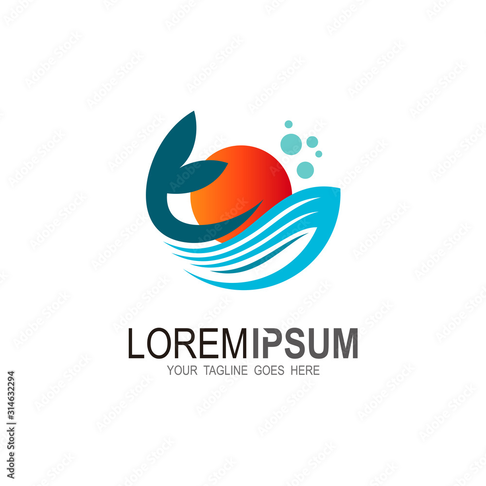Fototapeta premium Whale logo, Creative blue dolphin whale logo design illustration