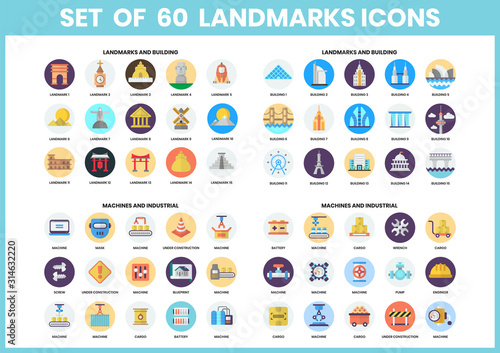 Building icons set for business