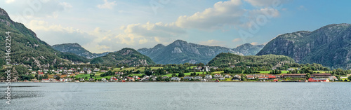 Mountain rural landscape village view, Lysefjord, Norway