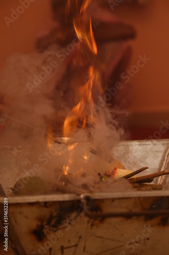 Havan Kund a ritual of sacrifice made to the fire god Agni. After lighting