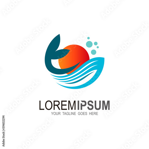 Whale logo, Creative blue dolphin whale logo design illustration