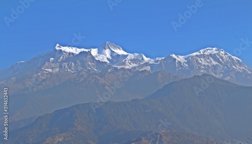 Annapurna in north central Nepal / White snow on top of Annapurna, a massif in the Himalayas in north-central Nepal.