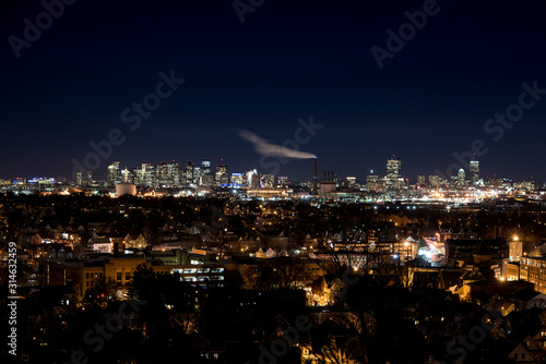 Boston City Skyline from Malden at Night