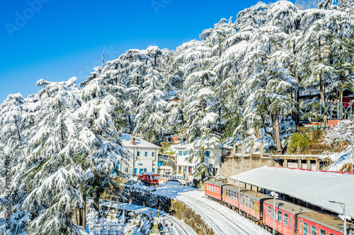 The scene from first snowfall in Shimla Railway Station India