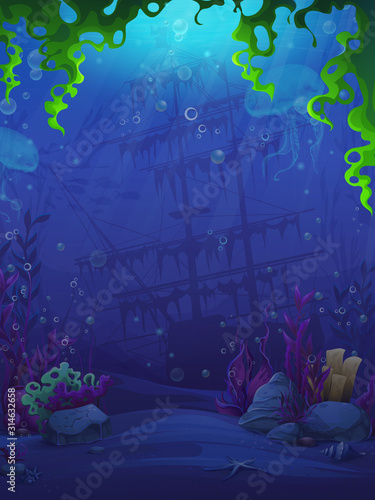 Fish world match 3 vector illustration background screen