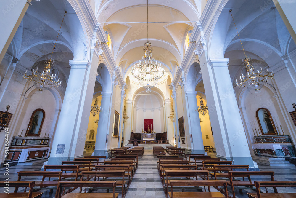 Interior of Saint Nicholas Church located in historic part of Randazzo city on Sicily Island in Italy