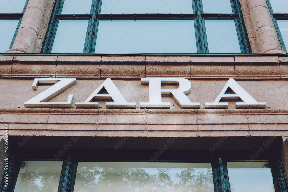 Zara Store display window on Khreschatyk street. Signboard logo brend sign  and showcase window of Mango store, shop, mall, boutique. Kiev, Ukraine -  September 02, 2019 Stock Photo | Adobe Stock