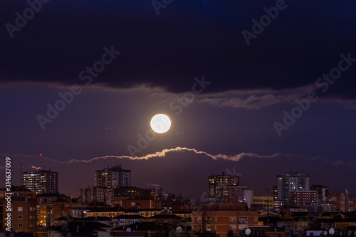 First full moon of the year 2020 over the Madrid skyline