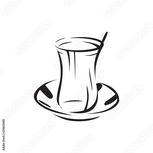 Traditional Turkish tea and cup vector illustration