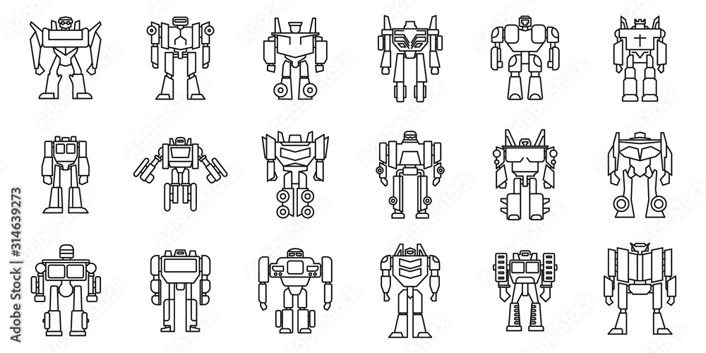 Futuristic Robot Transformer Icons Set Outline Set Of Futuristic Robot Transformer Vector Icons 4020