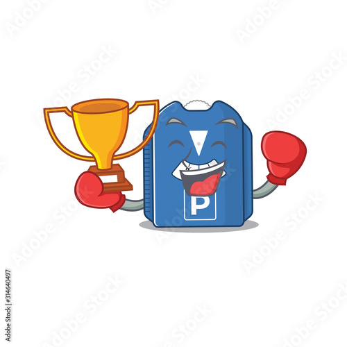 fantastic Boxing winner of parking disc in mascot cartoon style