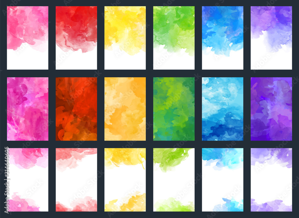Big set of bright vector colorful watercolor background for poster, brochure, card or flyer