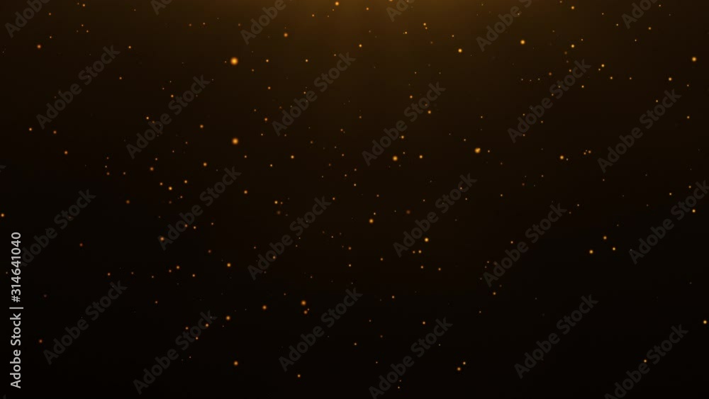 gold particles abstract background with shining golden Floating Dust Particles Flare Bokeh star on Black Background in Slow Motion. Futuristic glittering fly movement flickering loop in space.