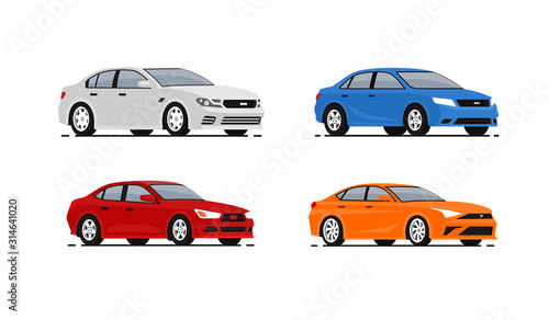 Cars vector illustrations set. Vehicles transport. Collection auto Icons in flat style. Pictograms isolated on white background.