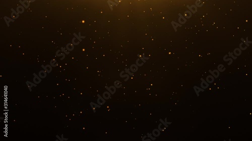 gold particles abstract background with shining golden Floating Dust Particles Flare Bokeh star on Black Background in Slow Motion. Futuristic glittering fly movement flickering loop in space.