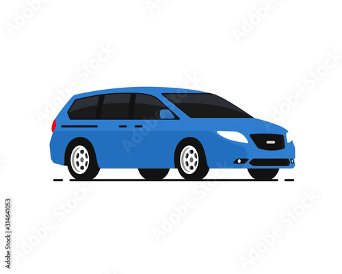 Car vector illustration. Blue minivan. Vehicles transport. Auto Icon in flat style. © Belozersky