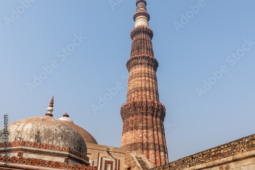 Minaret of Qutub Minar, a UNESCO world heritage site in New Delhi, India	