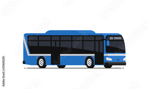 Blue public bus. Vector illustration in flat style. Isolated on white background.