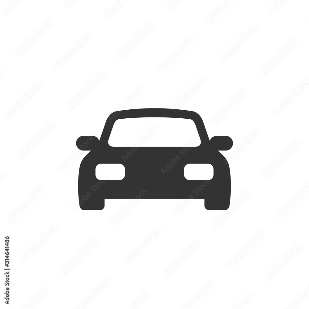 Car vector icon. Front view. Black silhouette. Auto sign isolated on white background. Illustration in flat style.