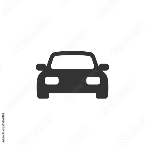 Car vector icon. Front view. Black silhouette. Auto sign isolated on white background. Illustration in flat style.