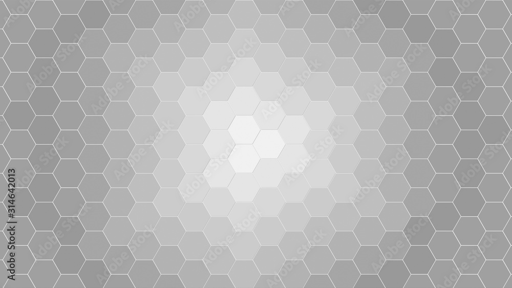 Honeycomb Grid tiled background or Hexagonal cell texture. in color black or dark with gradient from center or middle.