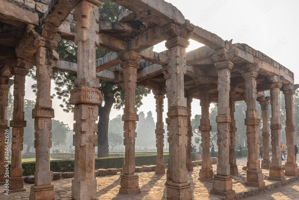 Ruins of Qutub Minar complex, a UNESCO world heritage site in New Delhi, India