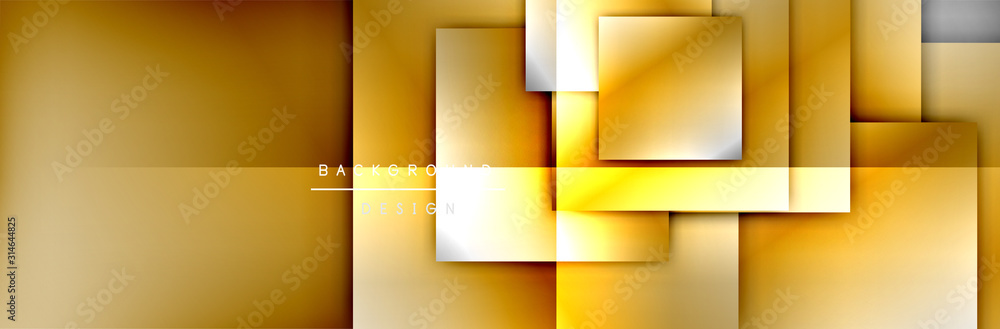 Fototapeta premium Square shapes composition geometric abstract background. 3D shadow effects and fluid gradients. Modern overlapping forms