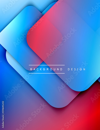 Rounded squares shapes composition geometric abstract background. 3D shadow effects and fluid gradients. Modern overlapping forms.