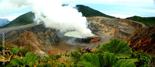 Panoramic view of the impressive Poas volcano crater in Costa Rica photo