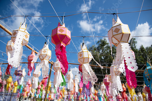 the thailand tradition lamp and blue sky