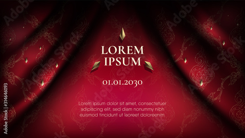 Abstract traditional Thai pattern background on rip curl black curtain.