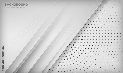 Modern white abstract background with overlap layer on circle halftone texture. Vector illustration.