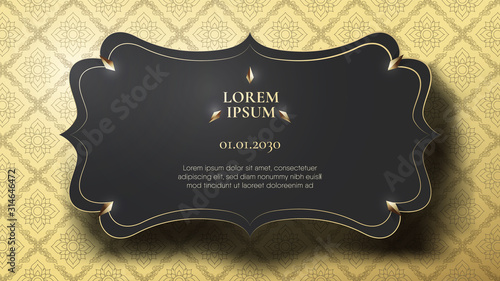 Floating black frame on abstract traditional Thai pattern background