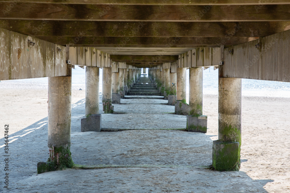 under pier of Andernos les bains in Bassin Arcachon bay in France