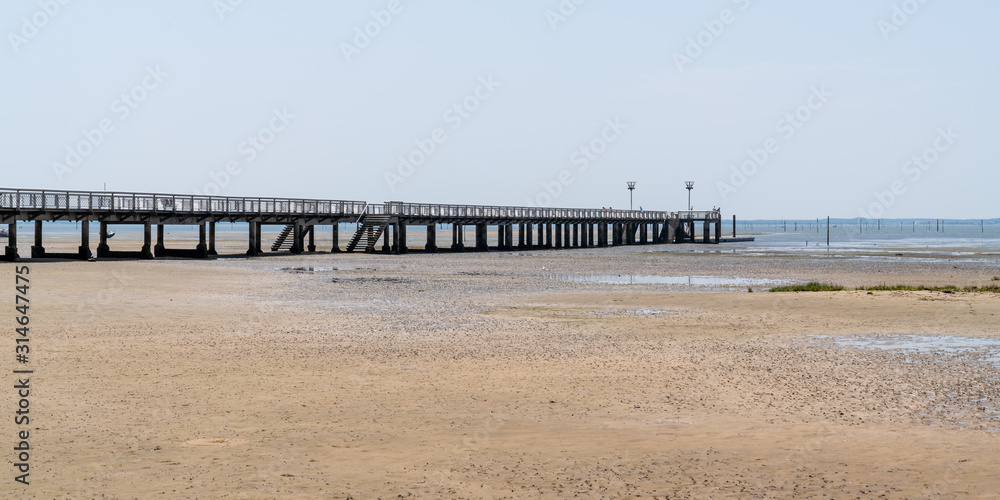 Bay of Arcachon pontoon Pier of Andernos les Bains in France in web banner template header panoramic