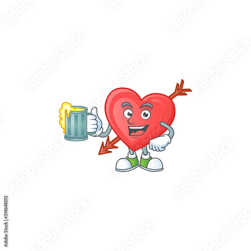 Happy arrow love mascot design with a big glass