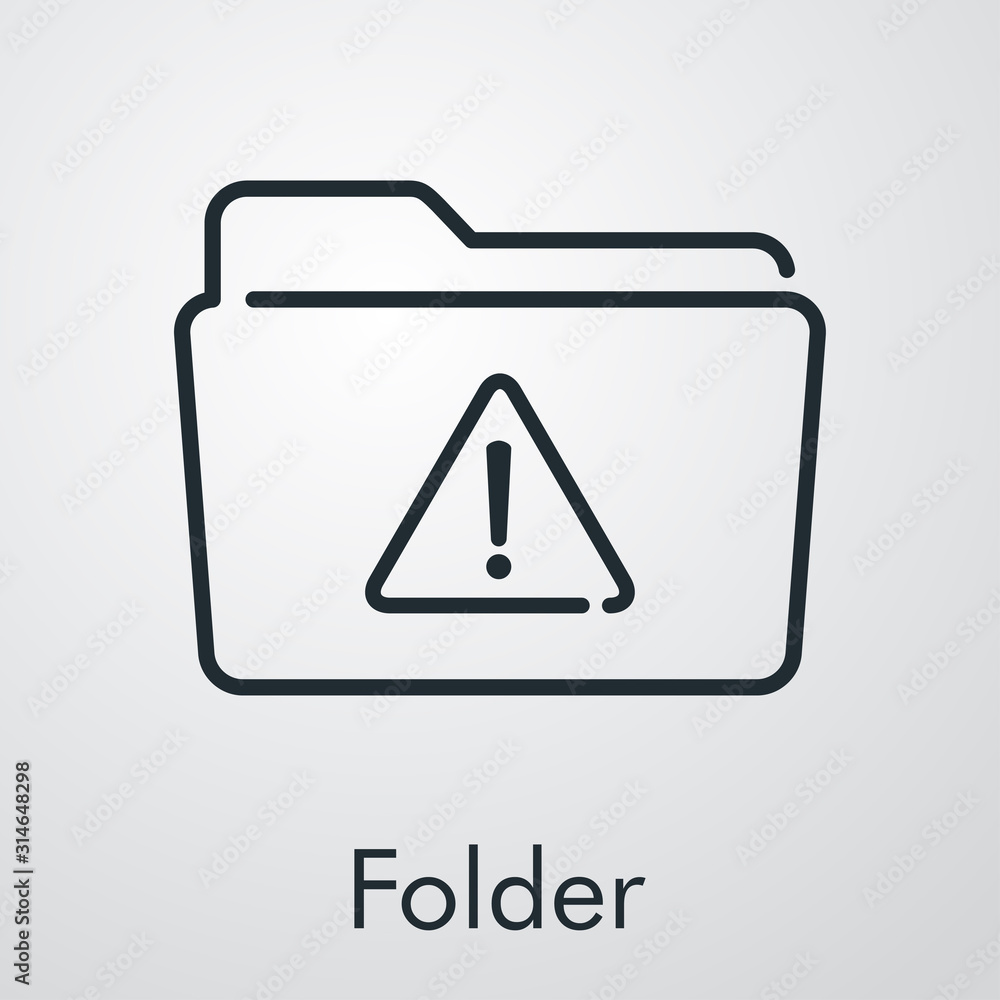 Aviso de error. Aviso de problema. Icono plano lineal carpeta con señal atención en fondo gris Aviso de error. Aviso de problema. Icono plano lineal carpeta con señal atención en fondo gris