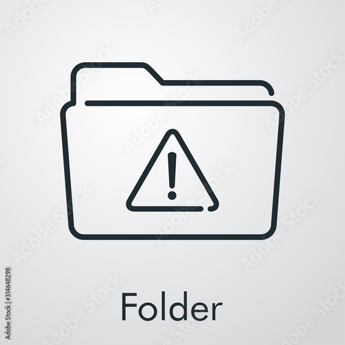 Free Download Aviso de error. Aviso de problema. Icono plano lineal carpeta con señal atención en fondo gris - GFXLoad