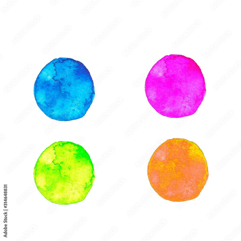 Set of watercolor circle, around spots isolated on white background Set of watercolor circle, around spots isolated on white background