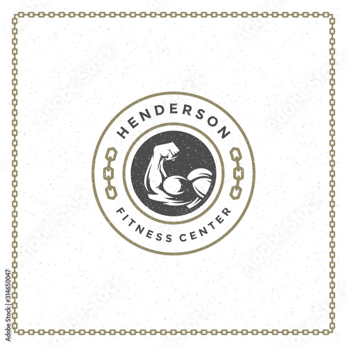 Fitness gym badge or emblem vector illustration.