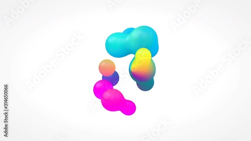 Abstract 3d geometric art with fluid floating liquid blobs, soap bubbles. colorful gradient motion graphic.