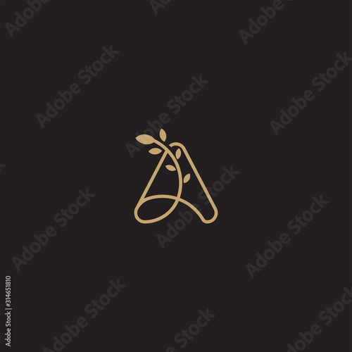 Elegant letter A with nature leaf initial mono line logo design template vector illustration