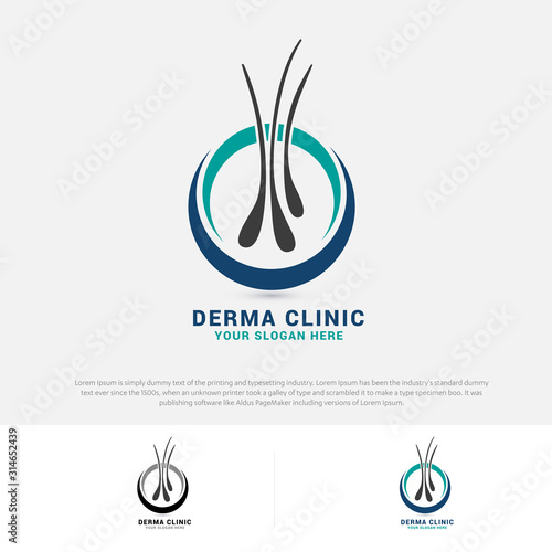 Hair care dermatology logo icon set with follicle symbols Alopecia treatment transplantation Vector illustration