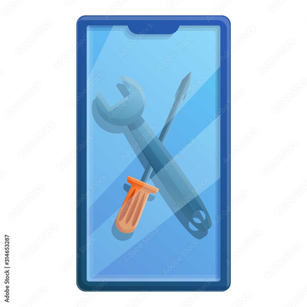 Mobile phone repair icon. Cartoon of mobile phone repair vector icon for web design isolated on white background Mobile phone repair icon. Cartoon of mobile phone repair vector icon for web design isolated on white background