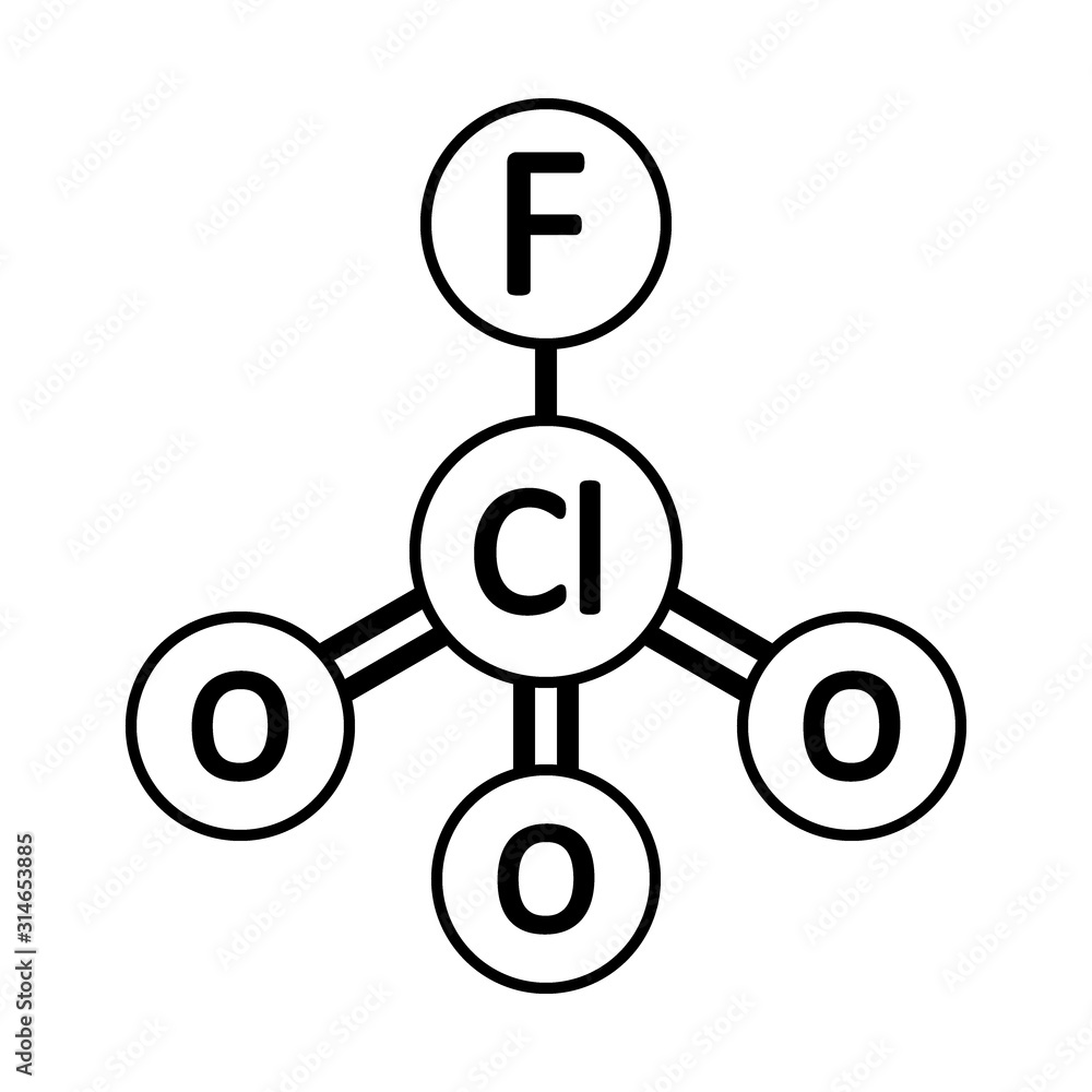 Perchloryl fluoride gas molecule icon. Perchloryl fluoride gas molecule icon.